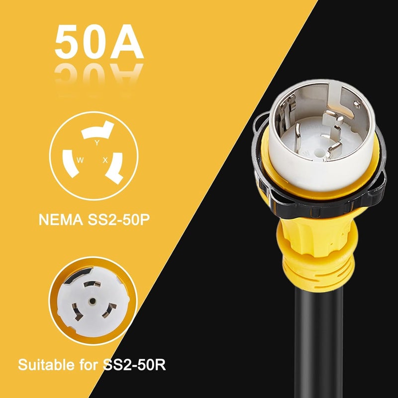 Suplevel Marine Shore Power Adapter, SS2-50P Y Splitter to (2) L5-30R, 50 Amp SS2-50P Male to 30 Amp L5-30R Female Y Adapter w/Locking Ring & Collar, STW 6 AWG, 3FT, ETL Listed - Image 2
